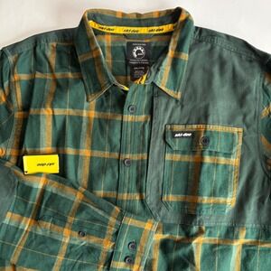 Ski-Doo Men's 2XL Green Plaid Flannel Button Down Shirt Elbow Patch Cotton‎ NEW